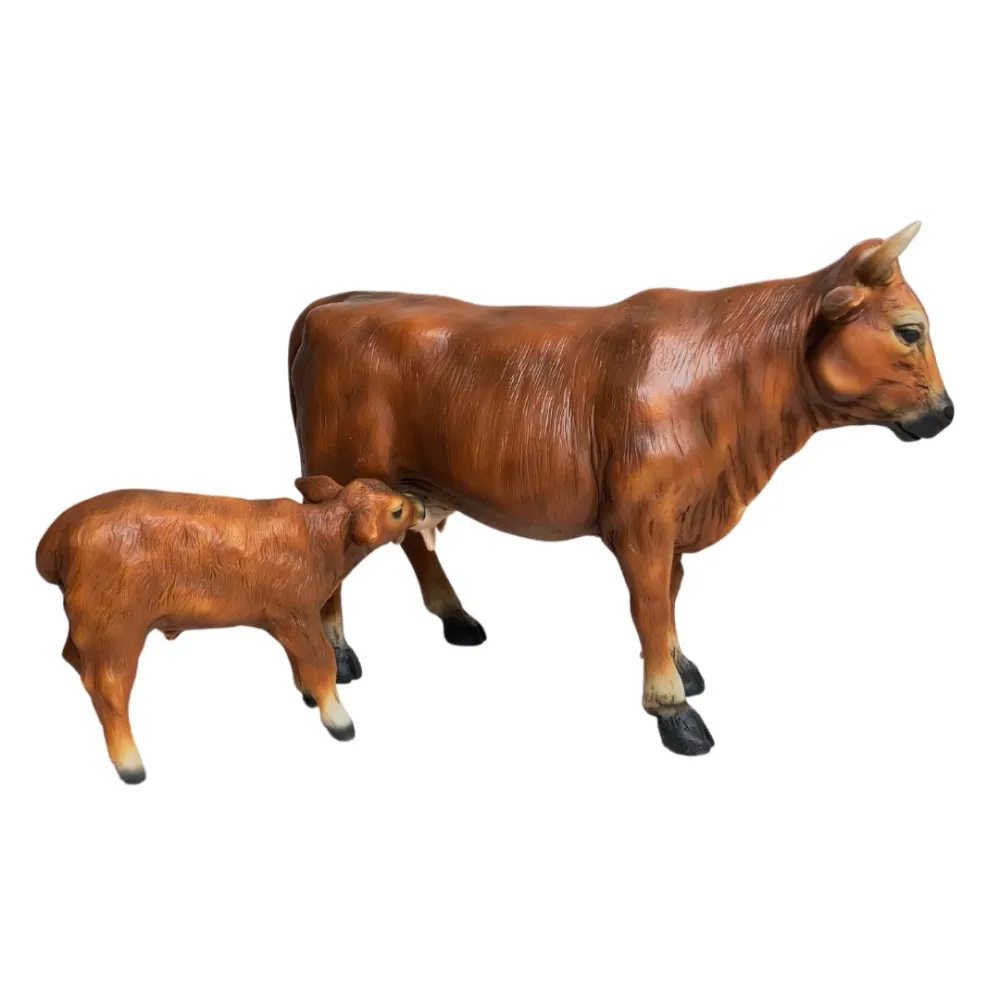 Brown Resin Cow and Calf Set for 25–30 cm Nativity Figures