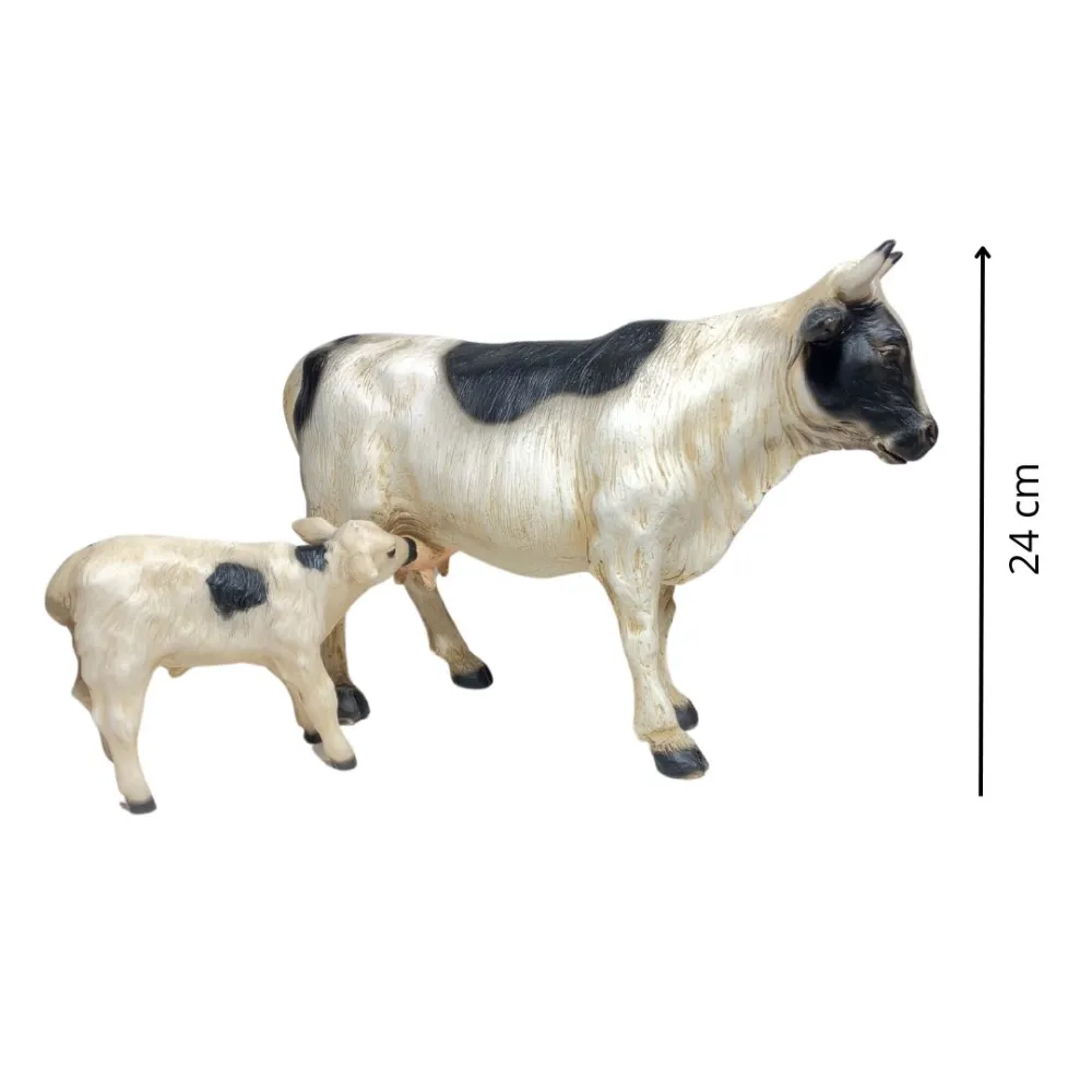 Spotted Resin Cow and Calf Set for 25–30 cm Nativity Figures