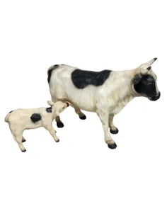 Mucca e vitello pezzati in resina per statue da  25-30 cm