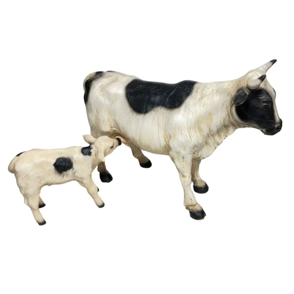 Spotted Resin Cow and Calf Set for 25–30 cm Nativity Figures