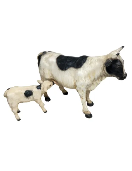 Mucca e vitello pezzati in resina per statue da  25-30 cm