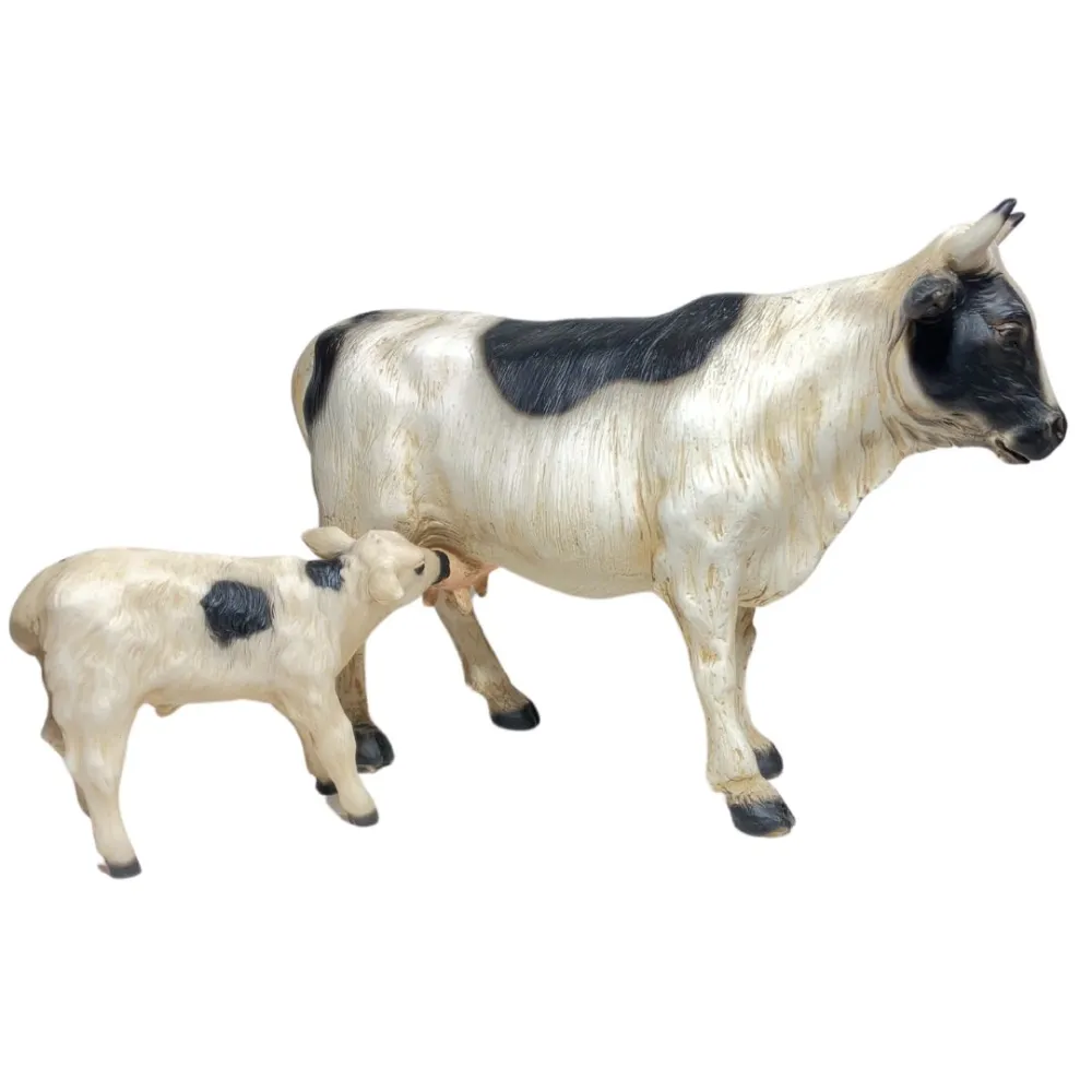 Spotted Resin Cow and Calf Set for 25–30 cm Nativity Figures
