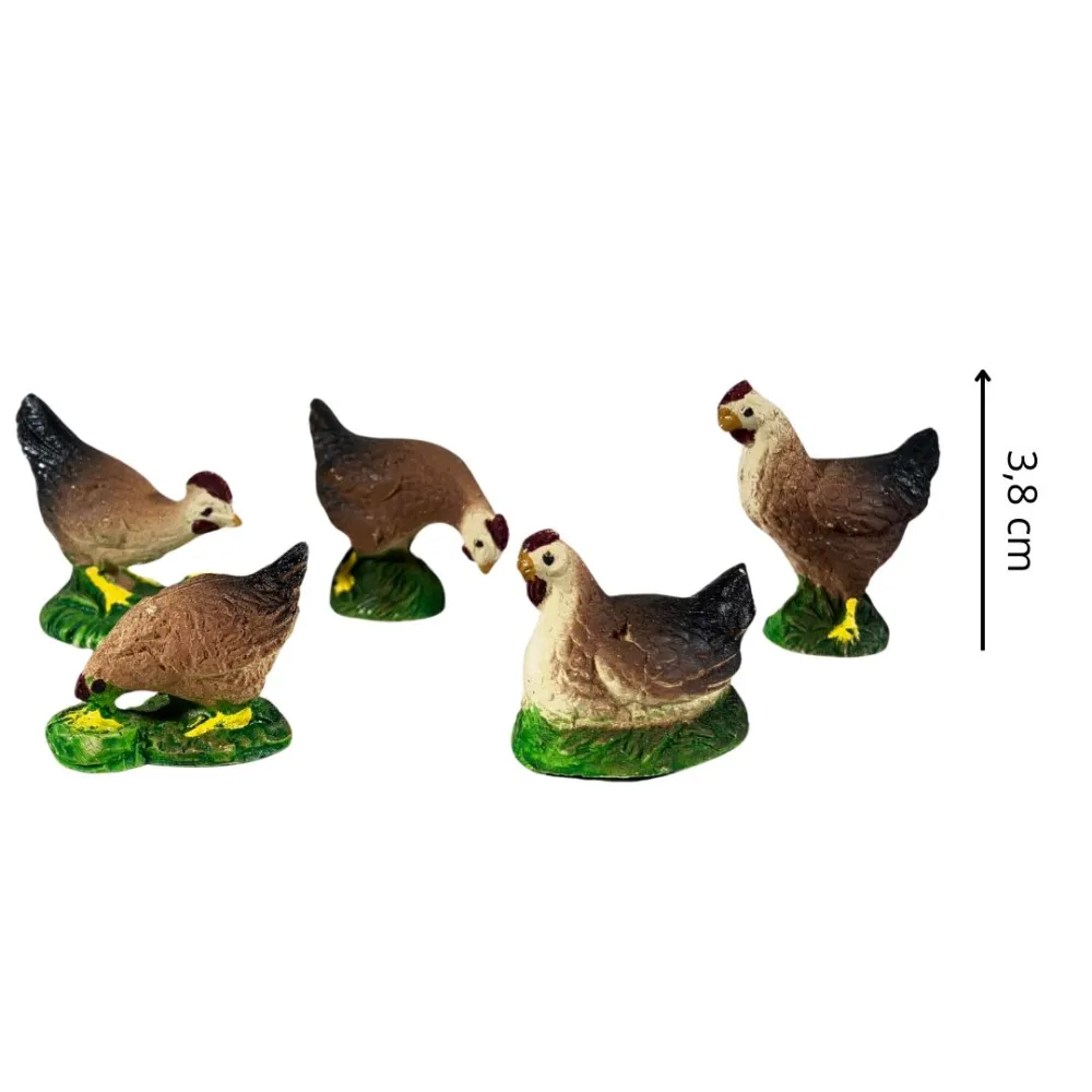 Set of Five Resin Hens for 12–15 cm Nativity Figures