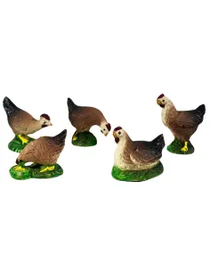 Set of Five Resin Hens for 12–15 cm Nativity Figures