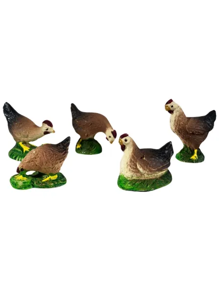 Set of Five Resin Hens for 12–15 cm Nativity Figures