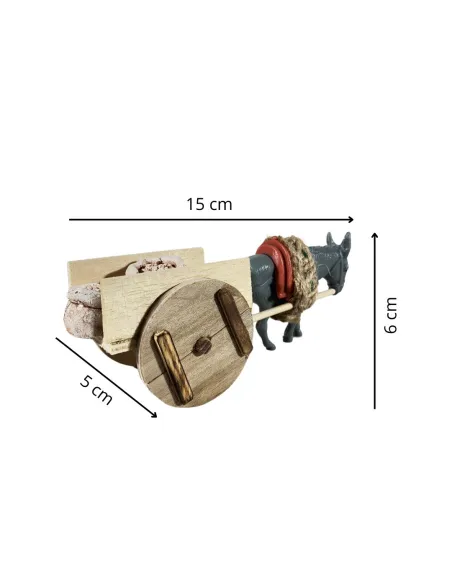 Asino in pvc con carretto e sacchi per statue da 10 cm