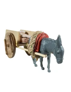 Asino in pvc con carretto e sacchi per statue da 10 cm