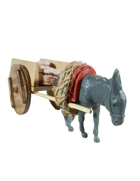 Asino in pvc con carretto e sacchi per statue da 10 cm