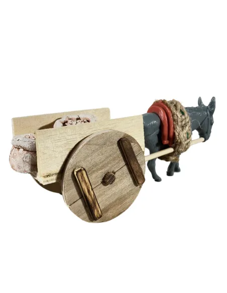 Asino in pvc con carretto e sacchi per statue da 10 cm