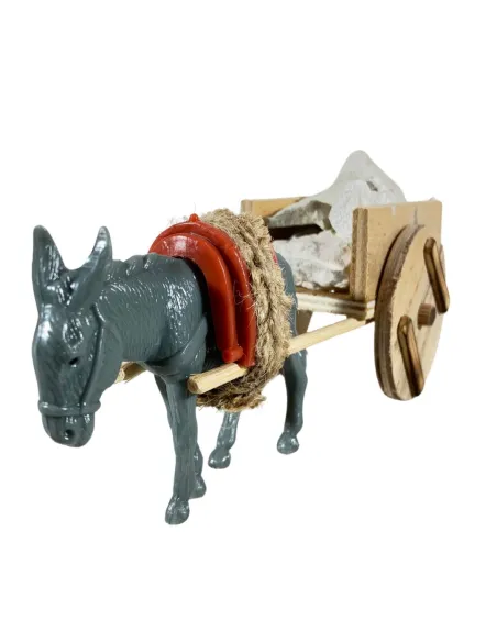 Asino con carretto e pietre per statue da 10 cm