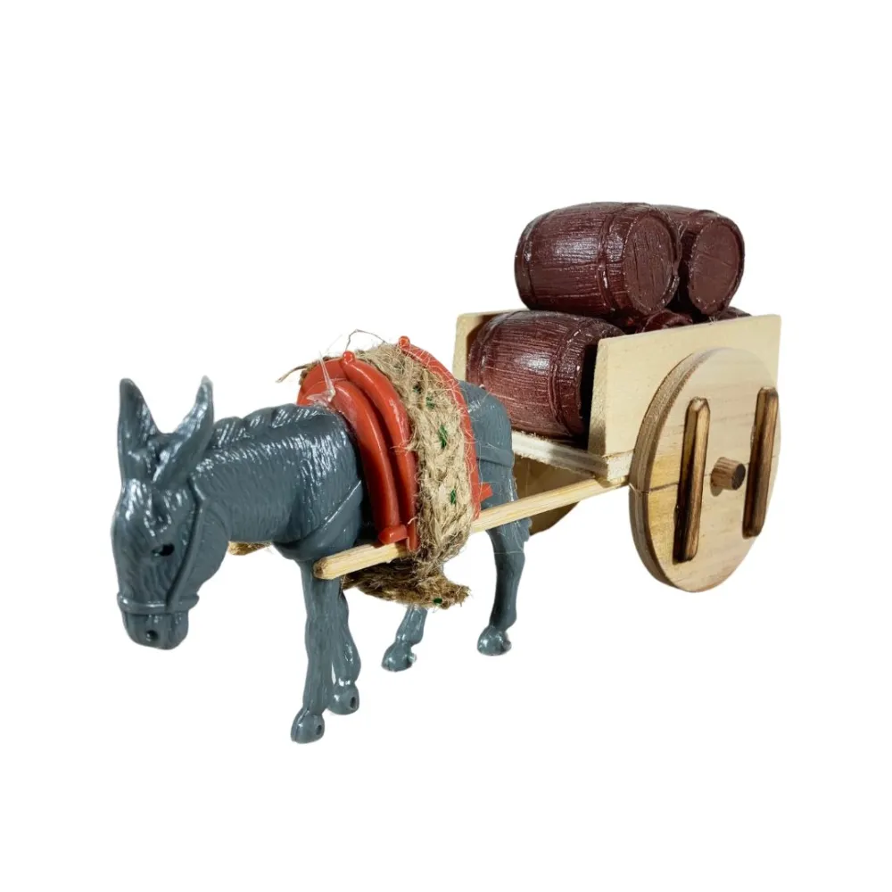 Donkey with Cart and Five Barrels for 10 cm Nativity Figures