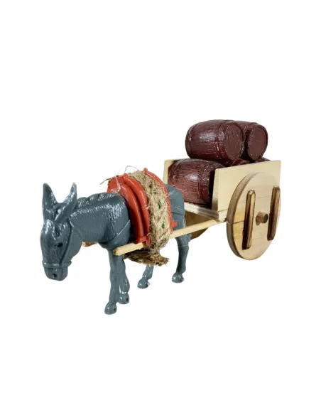 Asino con carretto e 5 botti per statue da 10 cm