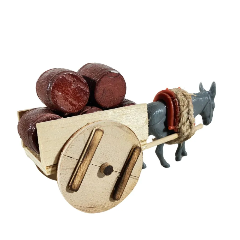 Donkey with Cart and Five Barrels for 10 cm Nativity Figures