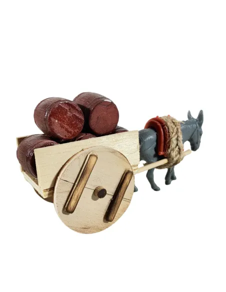 Asino con carretto e 5 botti per statue da 10 cm