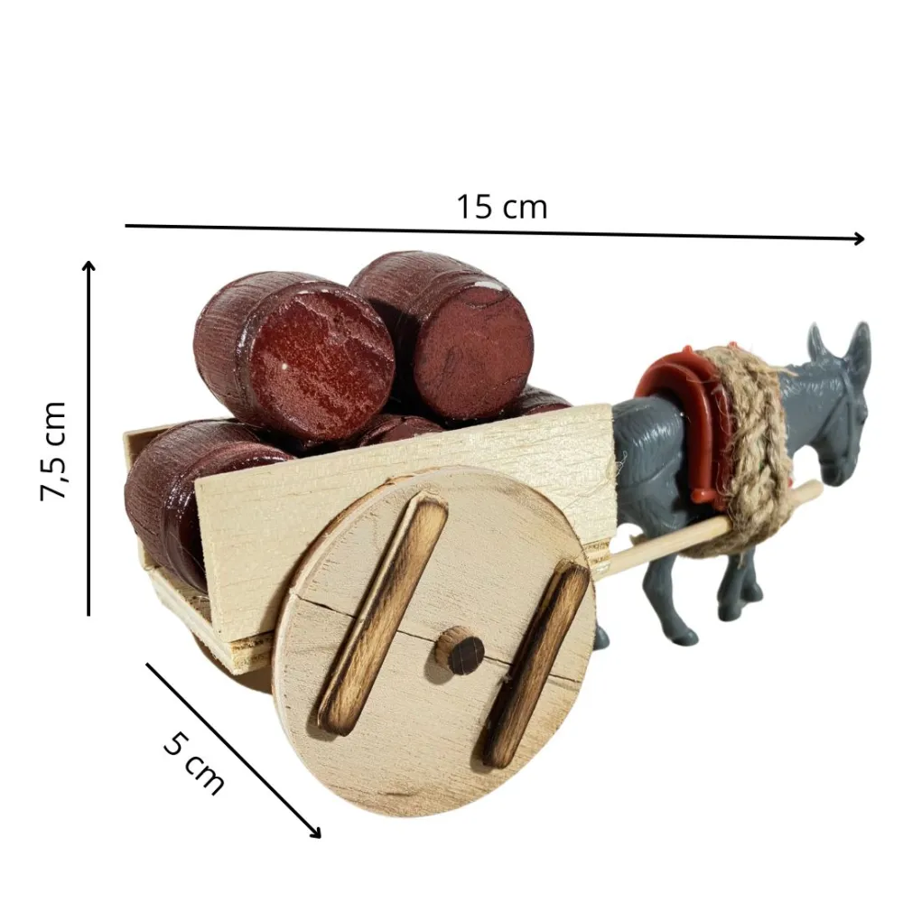 Donkey with Cart and Five Barrels for 10 cm Nativity Figures