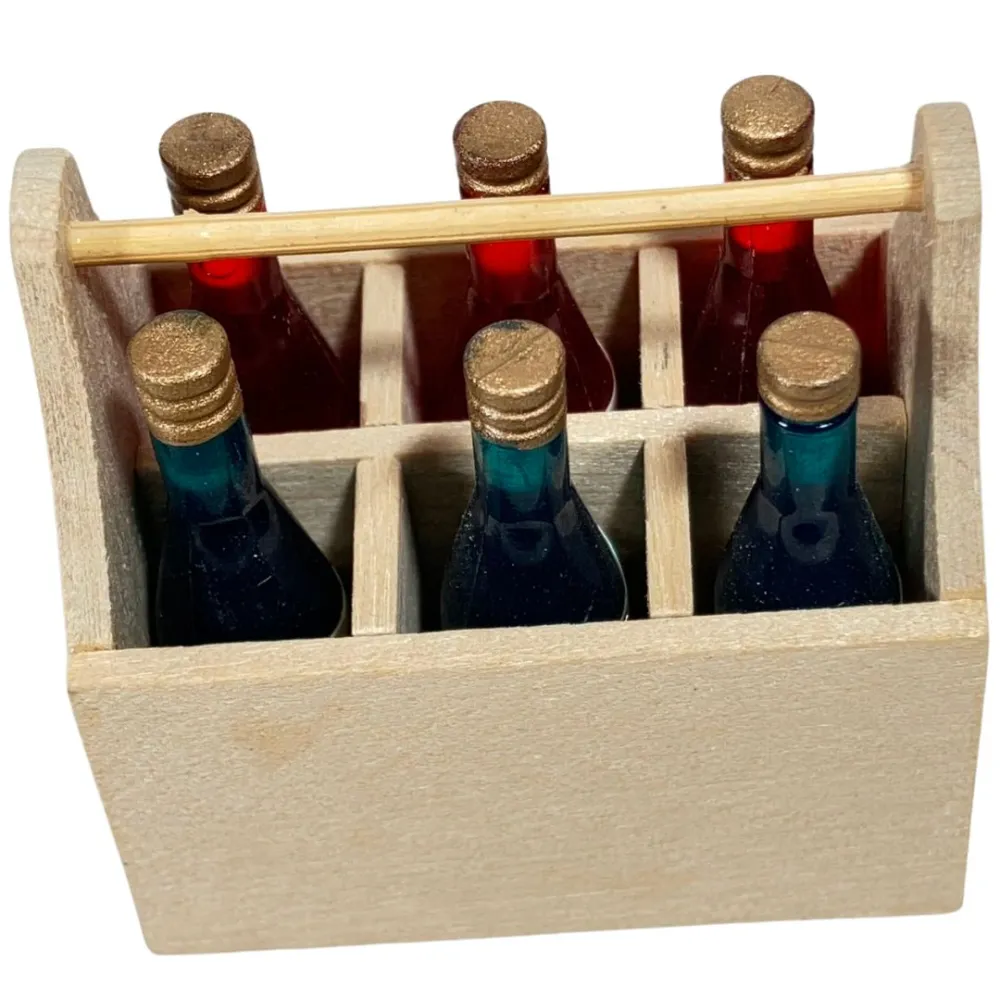 Wooden Crate with 6 Bottles for 30 cm Nativity Figures