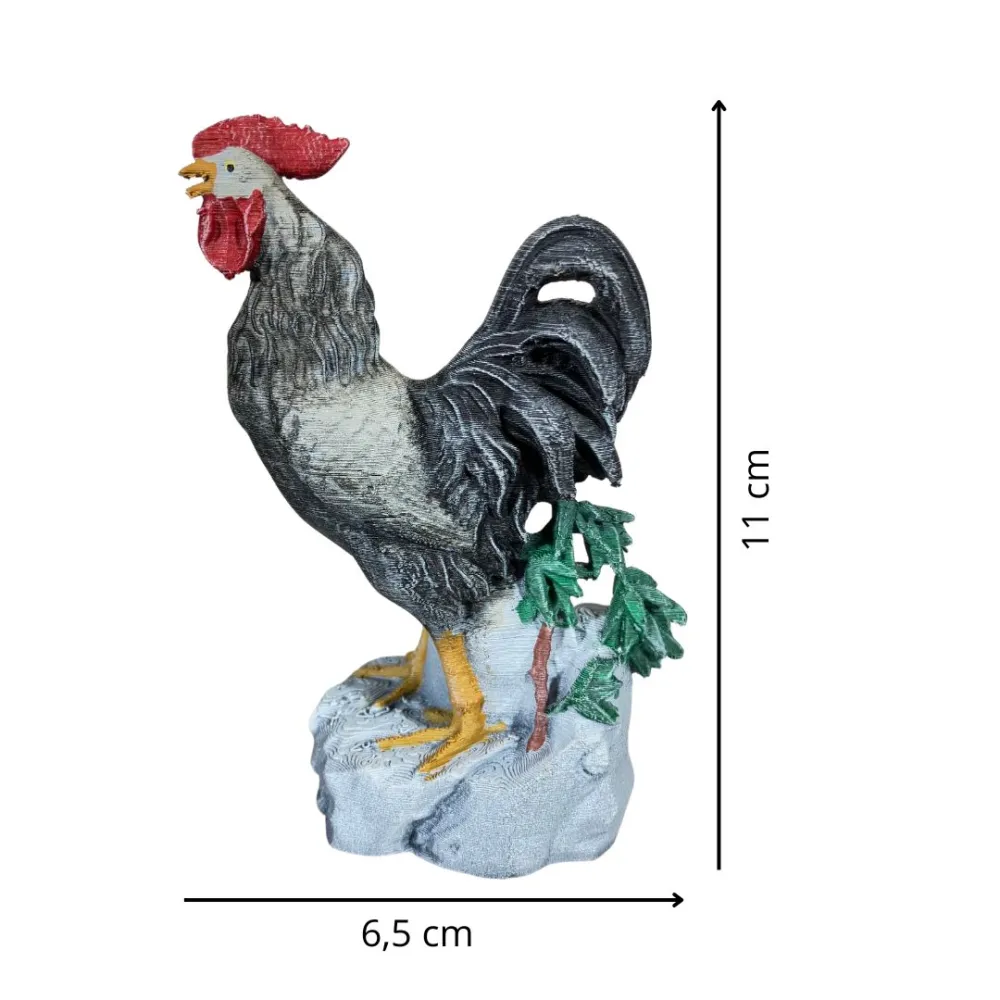 3D-Printed Black and White Crowing Rooster for 28–30 cm Nativity Figures