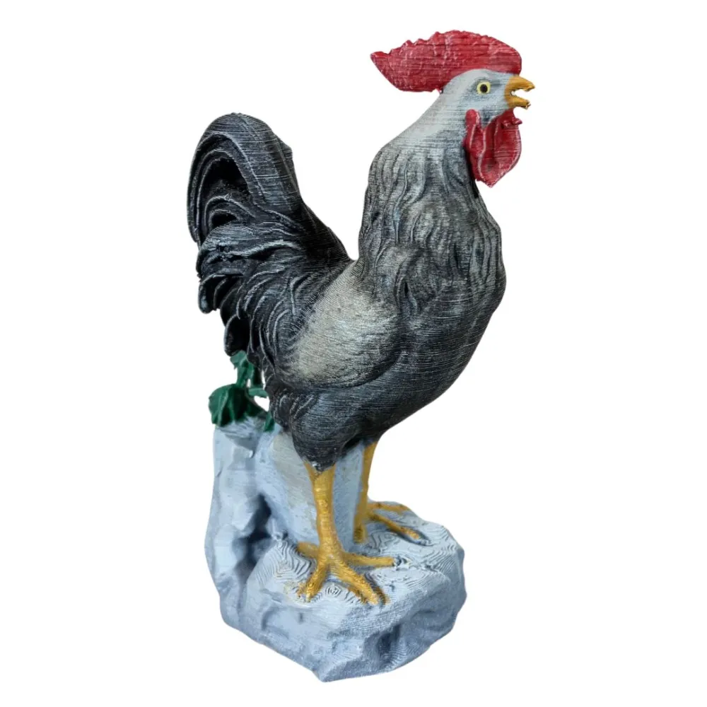 3D-Printed Black and White Crowing Rooster for 28–30 cm Nativity Figures