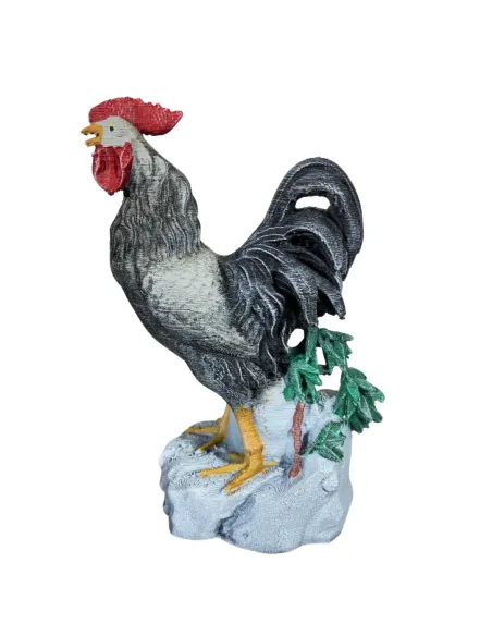 Gallo che canta bianco e nero per statue da 20-25 cm