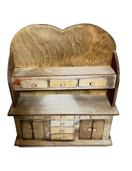 Credenza in legno a 9 cassetti e 4 sportelli per statue da 30 cm