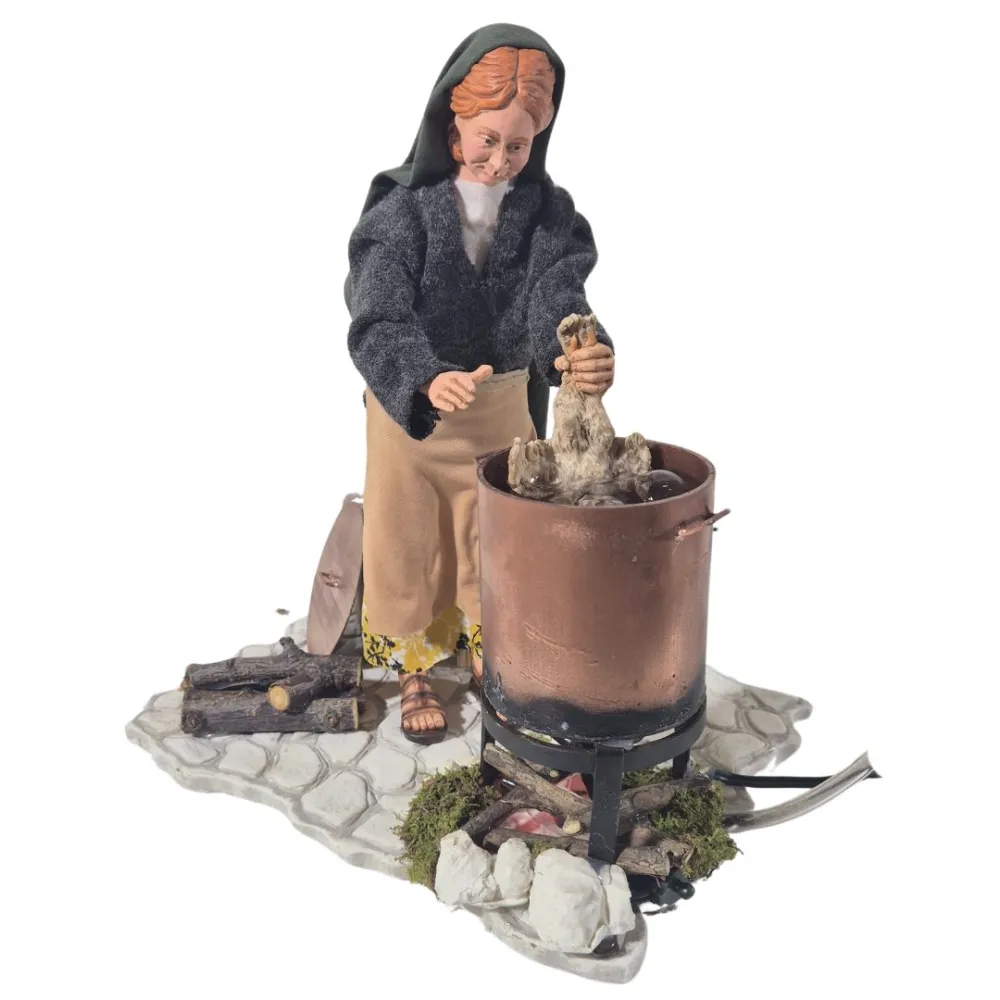 Animated Traditional Woman Plucking a Chicken - 30 cm