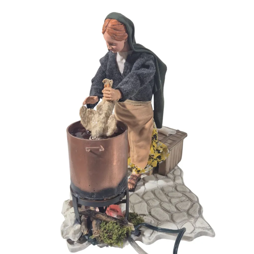 Animated Traditional Woman Plucking a Chicken - 30 cm