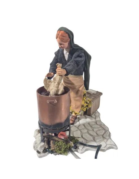 Animated Traditional Woman Plucking a Chicken - 30 cm