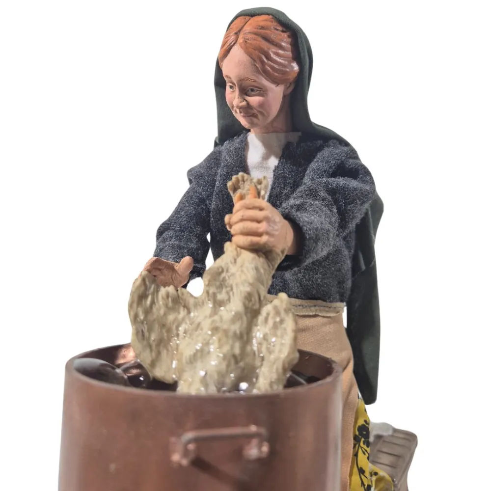 Animated Traditional Woman Plucking a Chicken - 30 cm