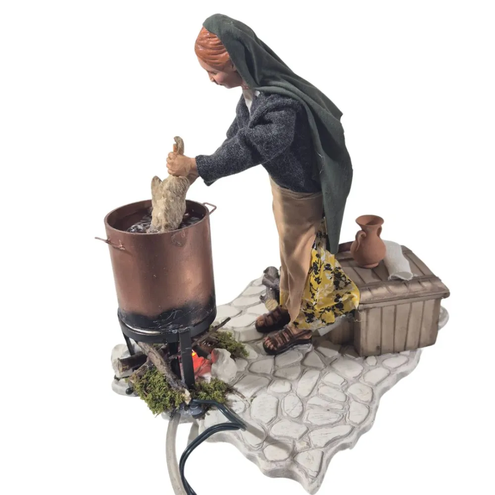 Animated Traditional Woman Plucking a Chicken - 30 cm