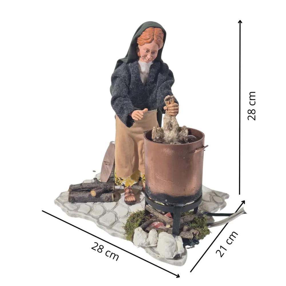 Animated Traditional Woman Plucking a Chicken - 30 cm