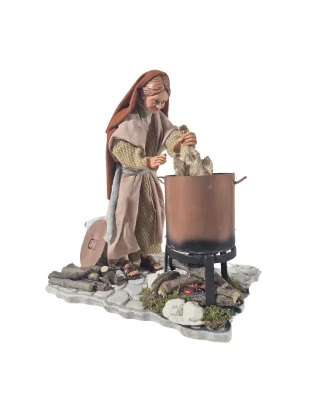 Donna che spenna il pollo palestinese in movimento 30 cm