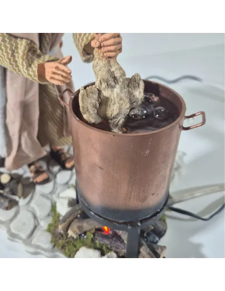 Donna che spenna il pollo palestinese in movimento 30 cm