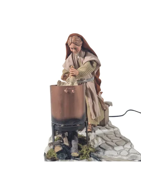 Donna che spenna il pollo palestinese in movimento 30 cm