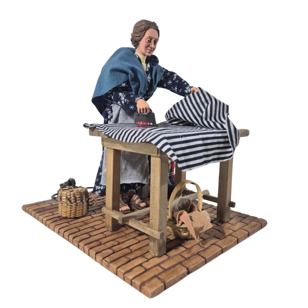Animated "Lux" Woman Ironing with a Charcoal Iron - 30 cm