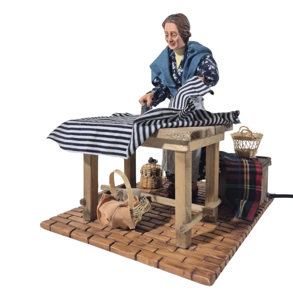 Animated "Lux" Woman Ironing with a Charcoal Iron - 30 cm