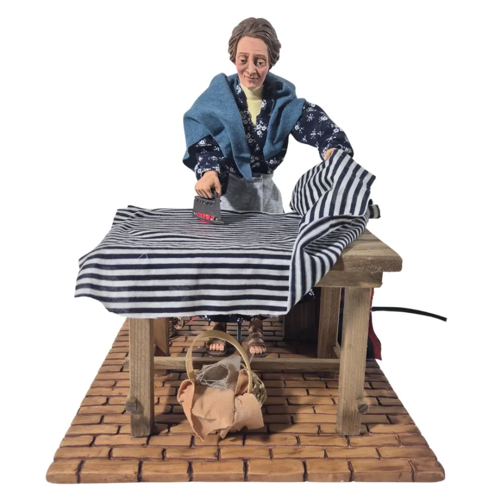 Animated "Lux" Woman Ironing with a Charcoal Iron - 30 cm
