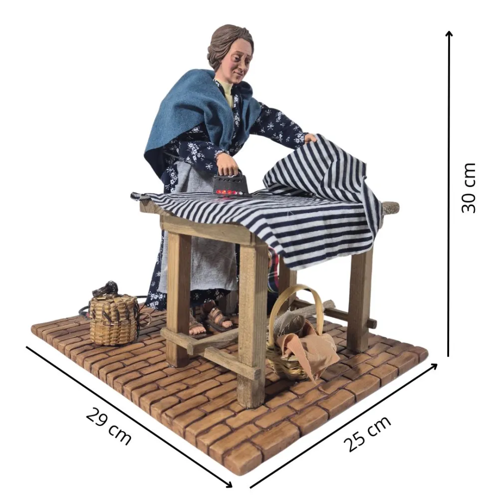 Animated "Lux" Woman Ironing with a Charcoal Iron - 30 cm