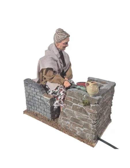 Animated Traditional Elderly Woman Grilling Fish - 30 cm