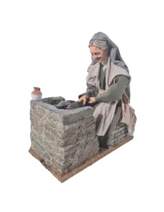 Animated Palestinian Elderly Woman Grilling Fish - 30 cm