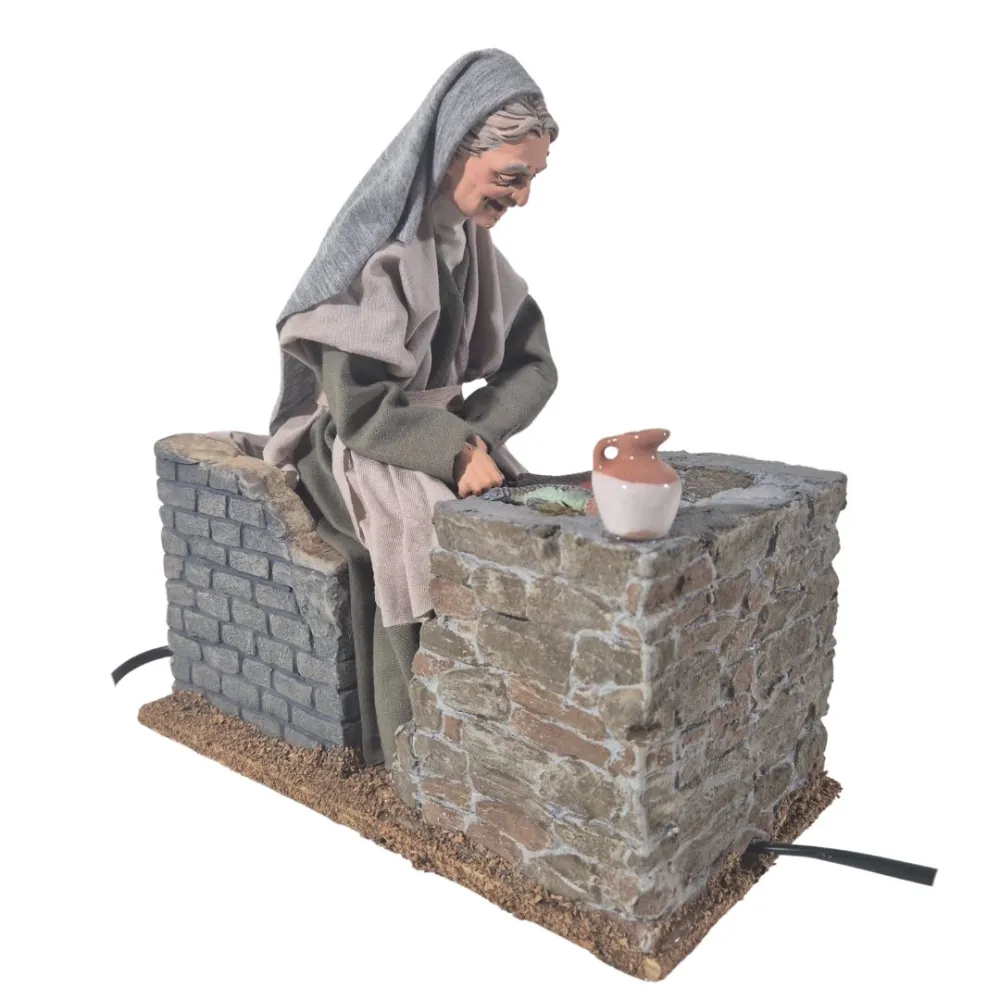 Animated Palestinian Elderly Woman Grilling Fish - 30 cm