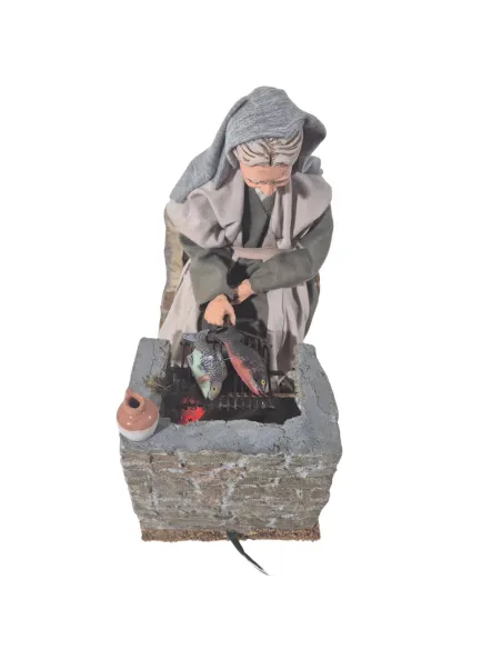 Animated Palestinian Elderly Woman Grilling Fish - 30 cm