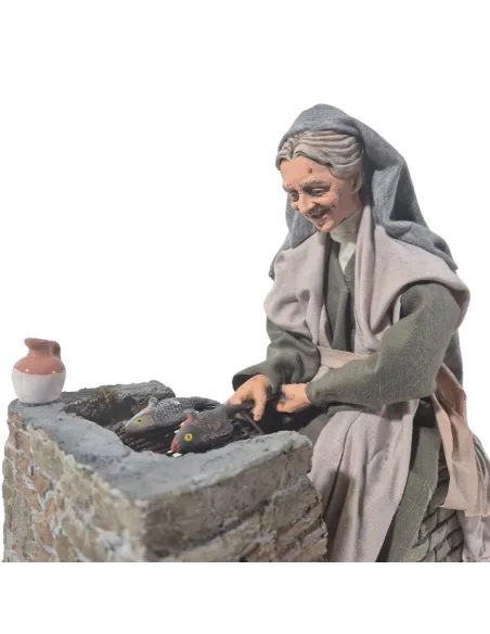 Animated Palestinian Elderly Woman Grilling Fish - 30 cm