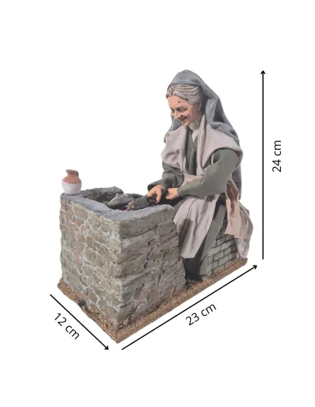 Animated Palestinian Elderly Woman Grilling Fish - 30 cm