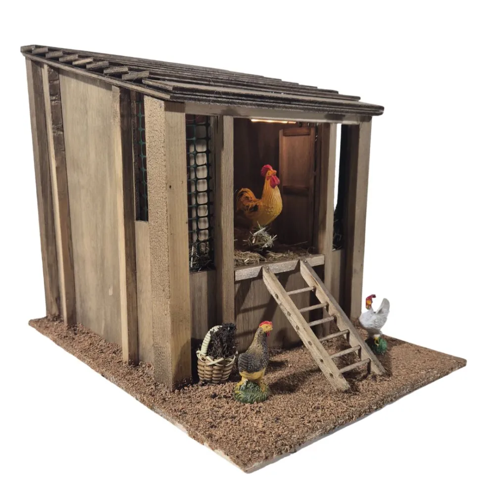 Pollaio con gallo completo di audio in movimento per statue da 30 cm