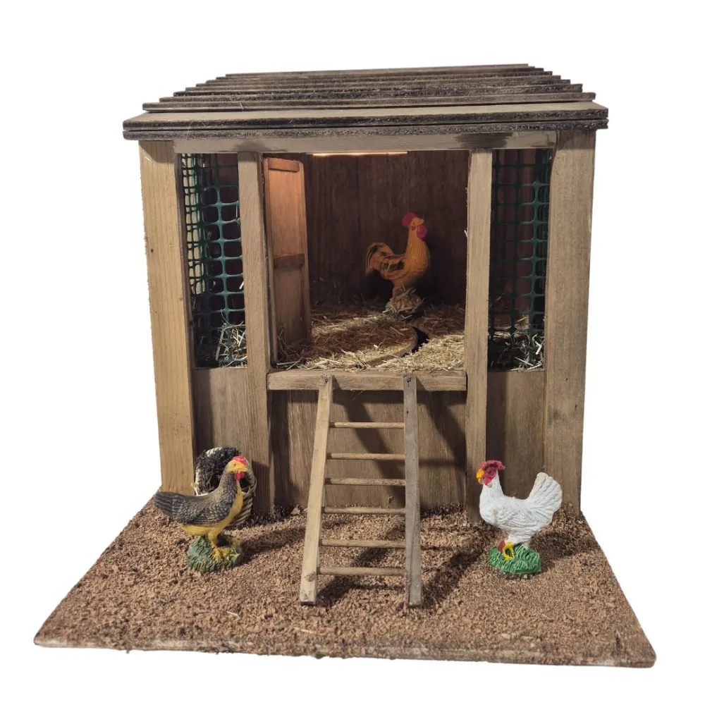 Pollaio con gallo completo di audio in movimento per statue da 30 cm