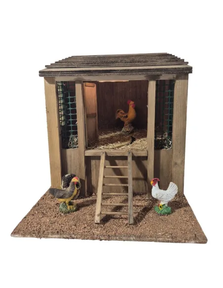 Animated Henhouse with Rooster and Sound for 30 cm Nativity Figures