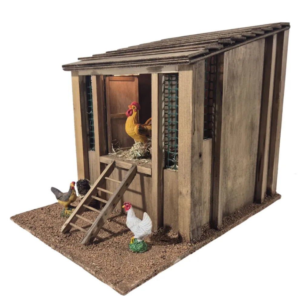 Animated Henhouse with Rooster and Sound for 30 cm Nativity Figures