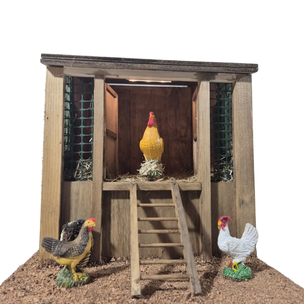 Animated Henhouse with Rooster and Sound for 30 cm Nativity Figures