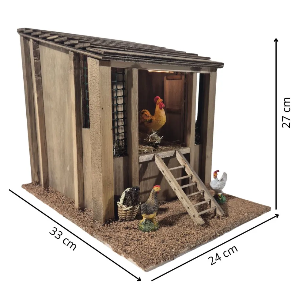 Animated Henhouse with Rooster and Sound for 30 cm Nativity Figures