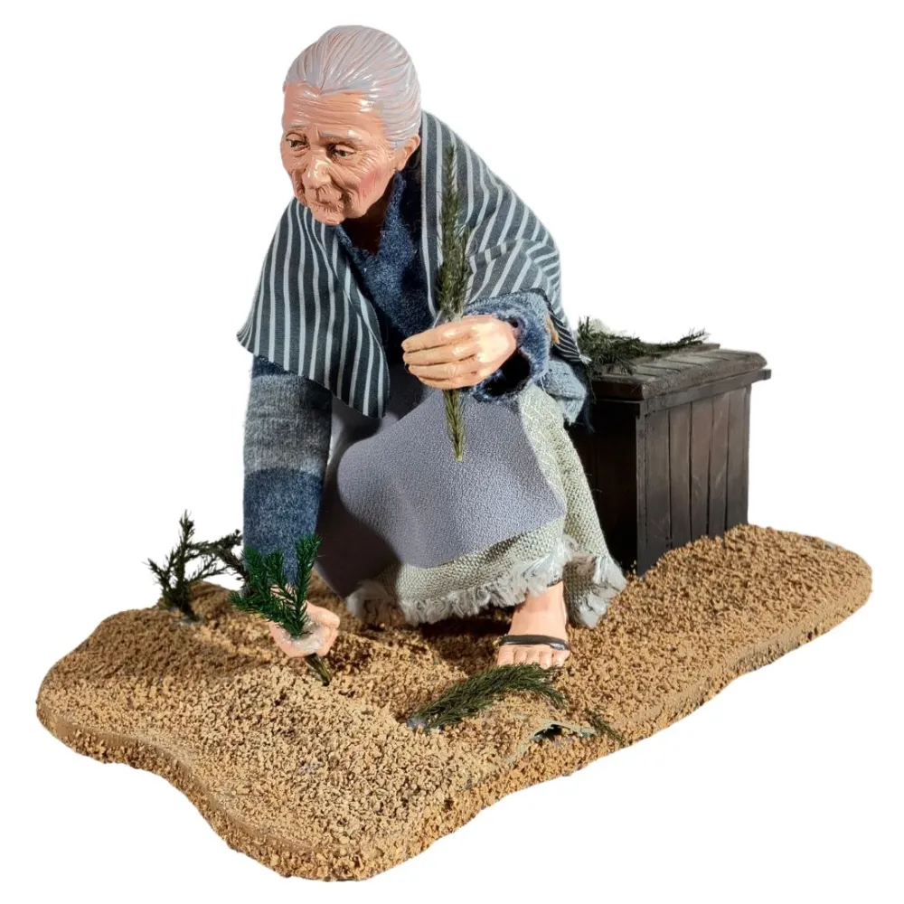 Animated Traditional Elderly Woman Planting Vegetables - 30 cm